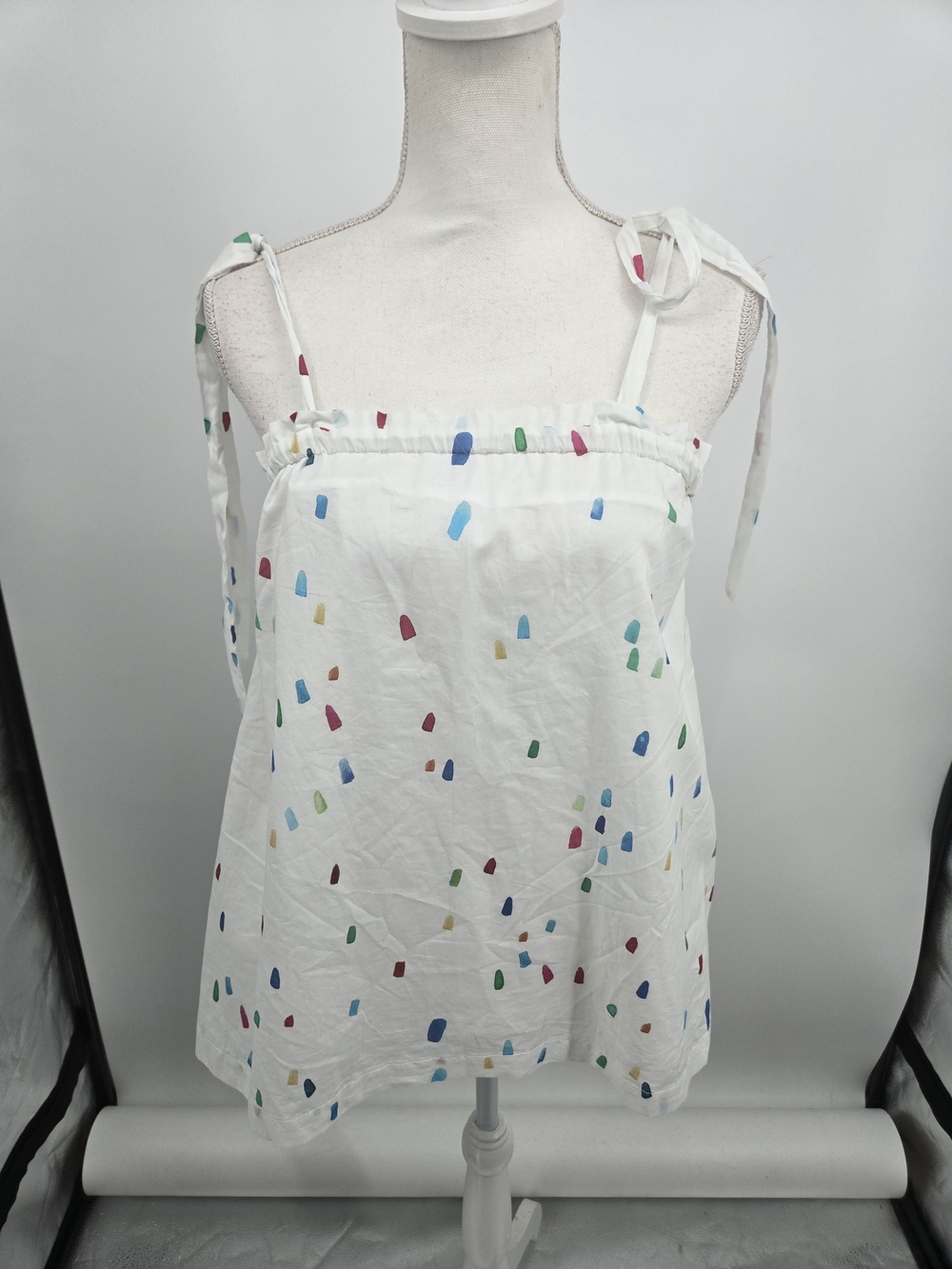 Brooke Wright White Confetti-Print Tie-Shoulder Camisole XS/SM NWT (8599)